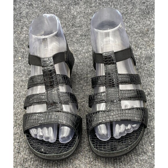 SAS Allegro Comfort Sandal Size 6 M | Black Croc Leather Strappy Heel Shoe - Picture 4 of 14